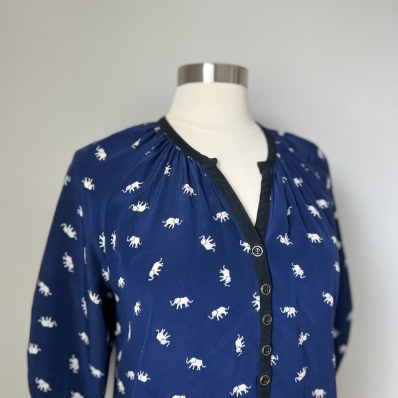 Yumi Kim Elephant Print 100% Silk Blouse Size Medium - Picture 6 of 15